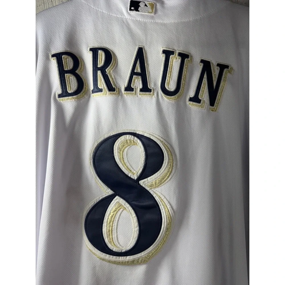 Majestic Milwaukee Brewers Ryan Braun 8 Jersey Men 52 Authentic 40th Anniv White